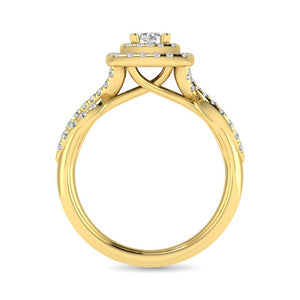 Diamond Twist Shank Double Halo Bridal Ring 14KT Gold
