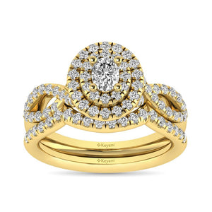 Diamond Twist Shank Double Halo Bridal Ring 14KT Gold
