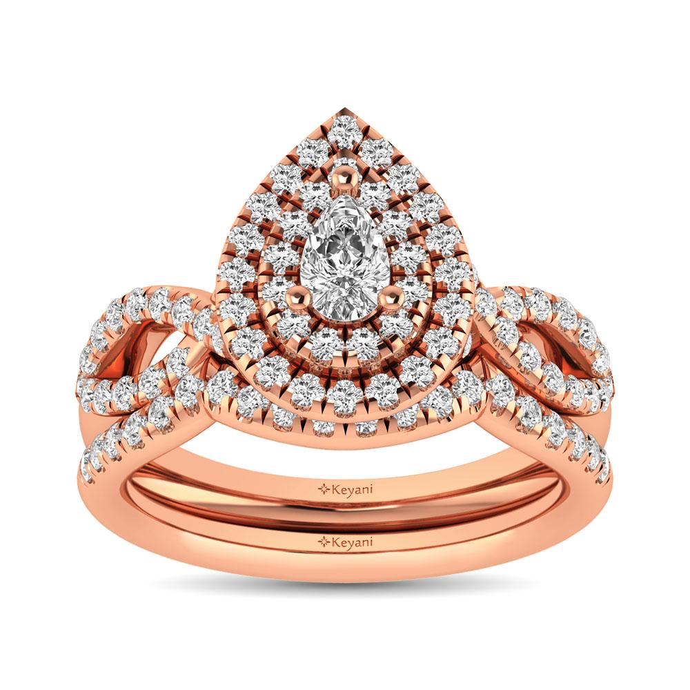 Diamond Twist Shank Double Halo Bridal Ring 14KT Gold