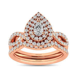 Diamond Twist Shank Double Halo Bridal Ring 14KT Gold