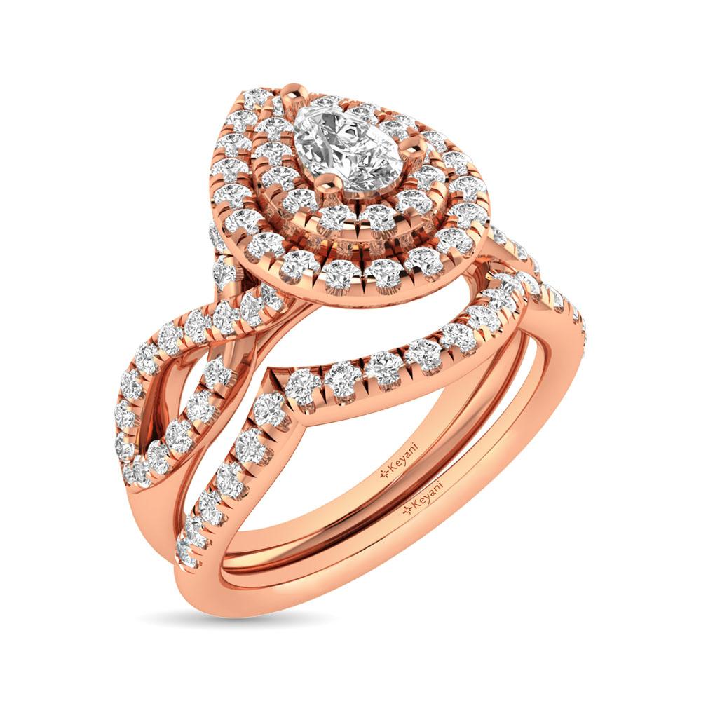 Diamond Twist Shank Double Halo Bridal Ring 14KT Gold