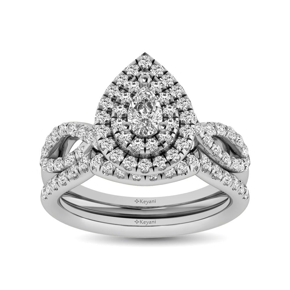 Diamond Twist Shank Double Halo Bridal Ring 14KT Gold
