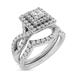 Diamond Twist Shank Double Halo Bridal Ring 14KT Gold