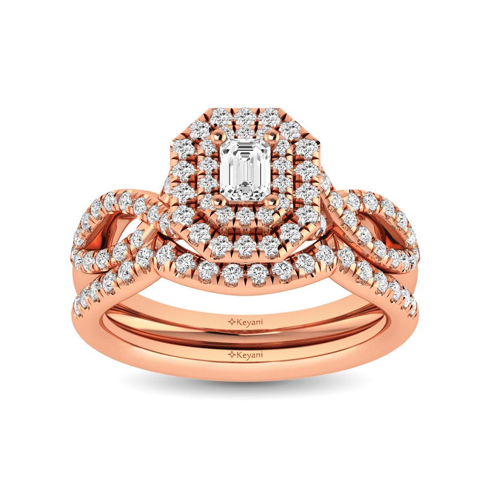 Diamond Twist Shank Double Halo Bridal Ring 14KT Gold