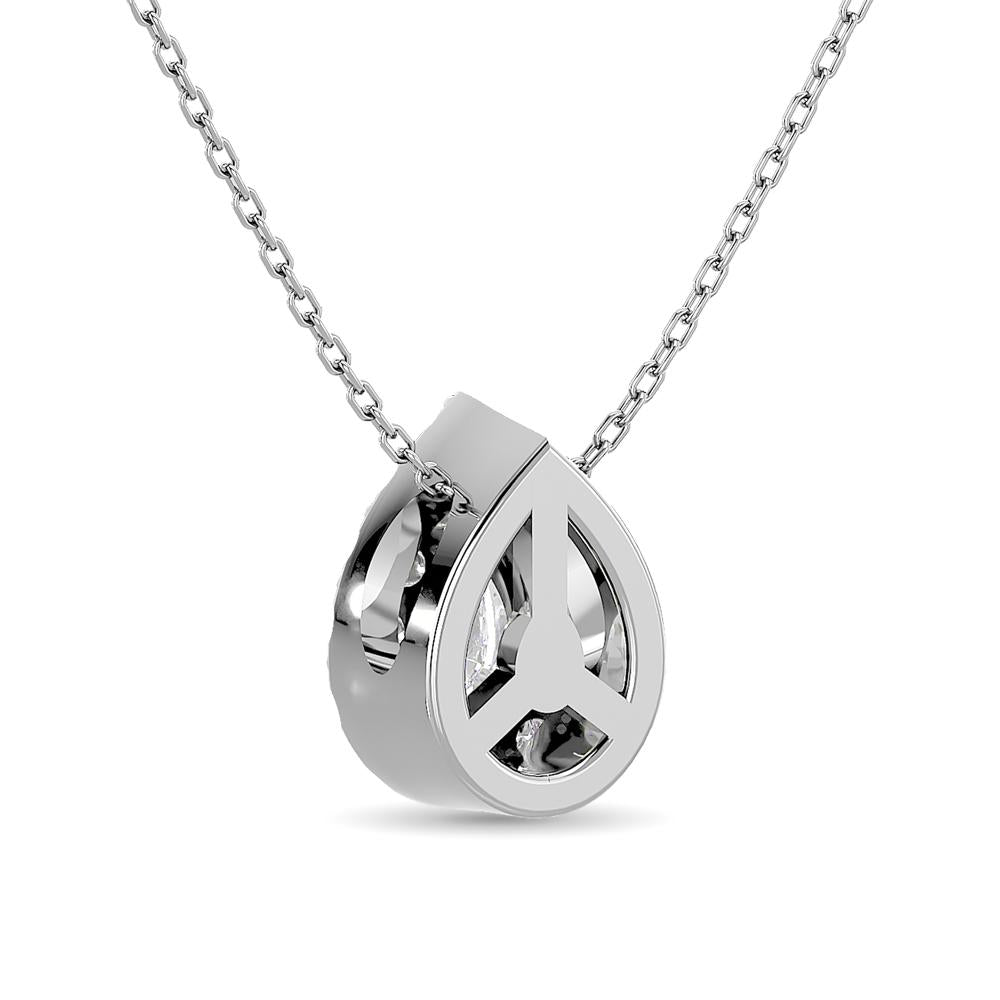 Diamond Halo Pendant 14K White Gold with Chain