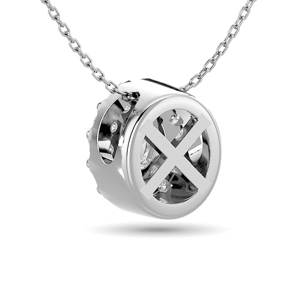 Diamond Halo Pendant 14K White Gold with Chain