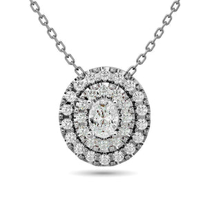 Diamond Halo Pendant 14K White Gold with Chain