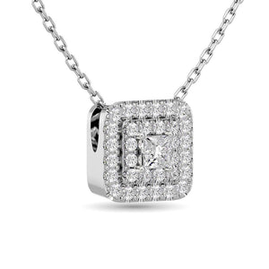 Diamond Halo Pendant 14K White Gold with Chain