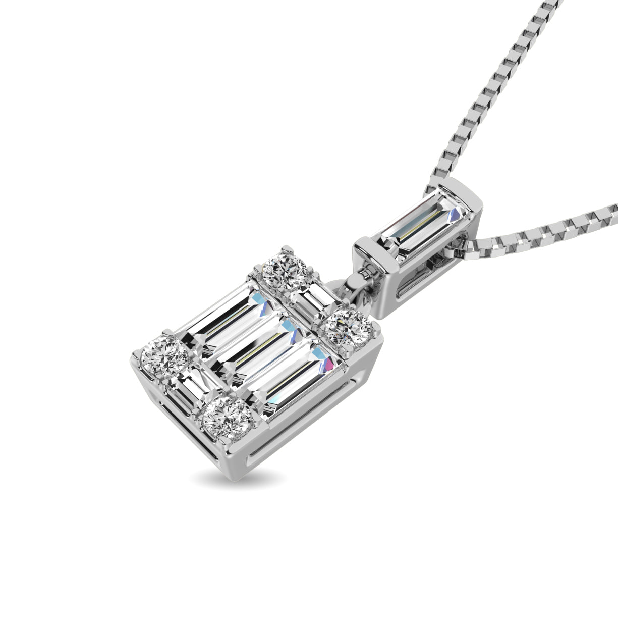 Diamond Fashion Pendant Radiant Cut 0.17 Carats 14KT White Gold with Chain