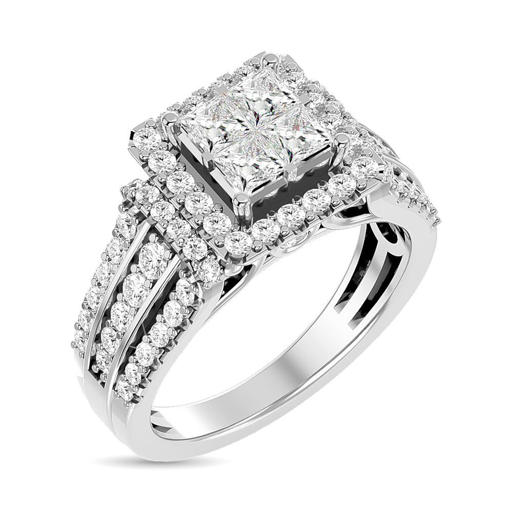 Diamond Engagement Ring Princess Cut 1.00 Carats 14K White Gold