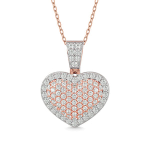 Diamond Heart Pendant with Chain 1.00 Carat in 10KT Gold and White Gold Touch