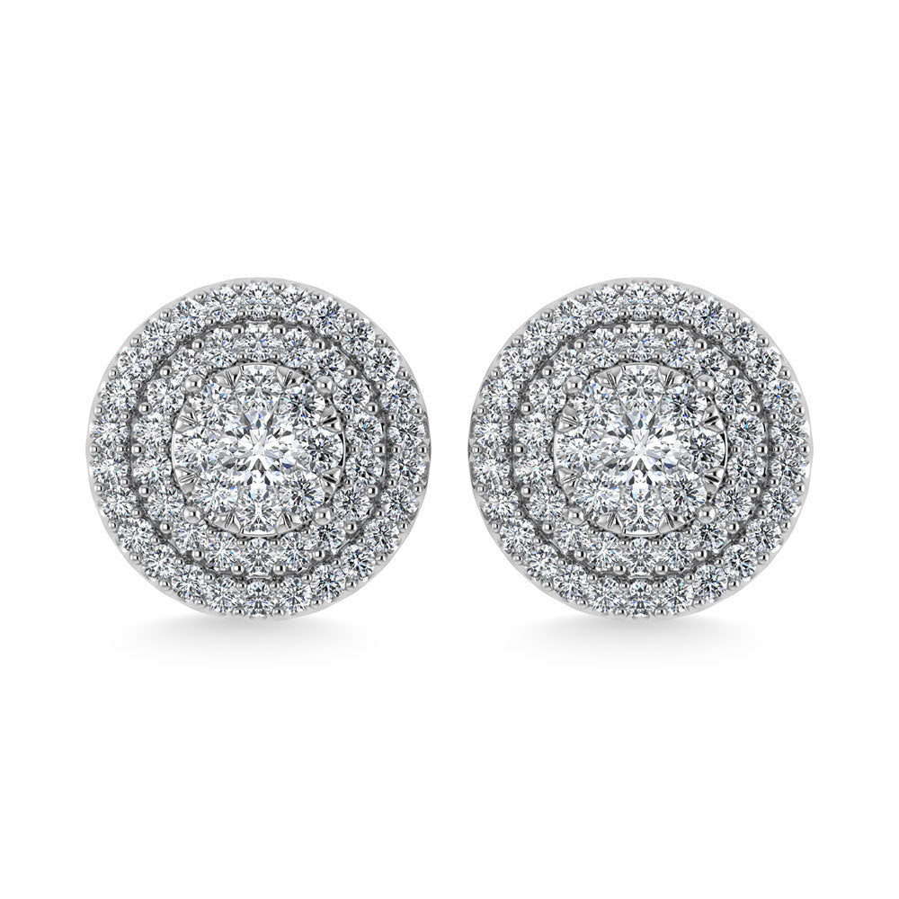 Diamond 7/8 Ct.Tw. Round Shape Cluster Earrings in 10K White Gold