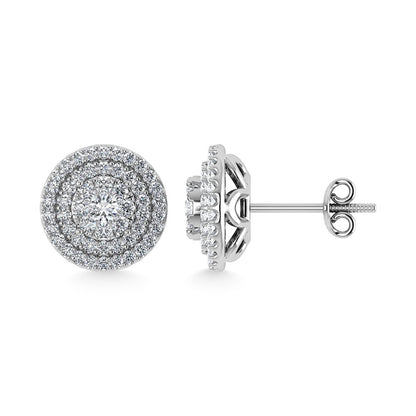 Diamond Double Halo Stud Earrings - 0.88 Carats in 10KT Gold, Try at Home