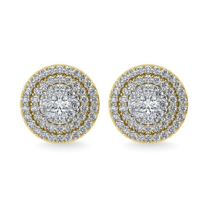 Diamond Double Halo Stud Earrings 0.88 Carats 10KT Gold - try at home