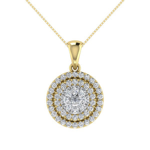 Diamond Double Halo Pendant 0.75 Carats 10KT Gold with Chain - try at home