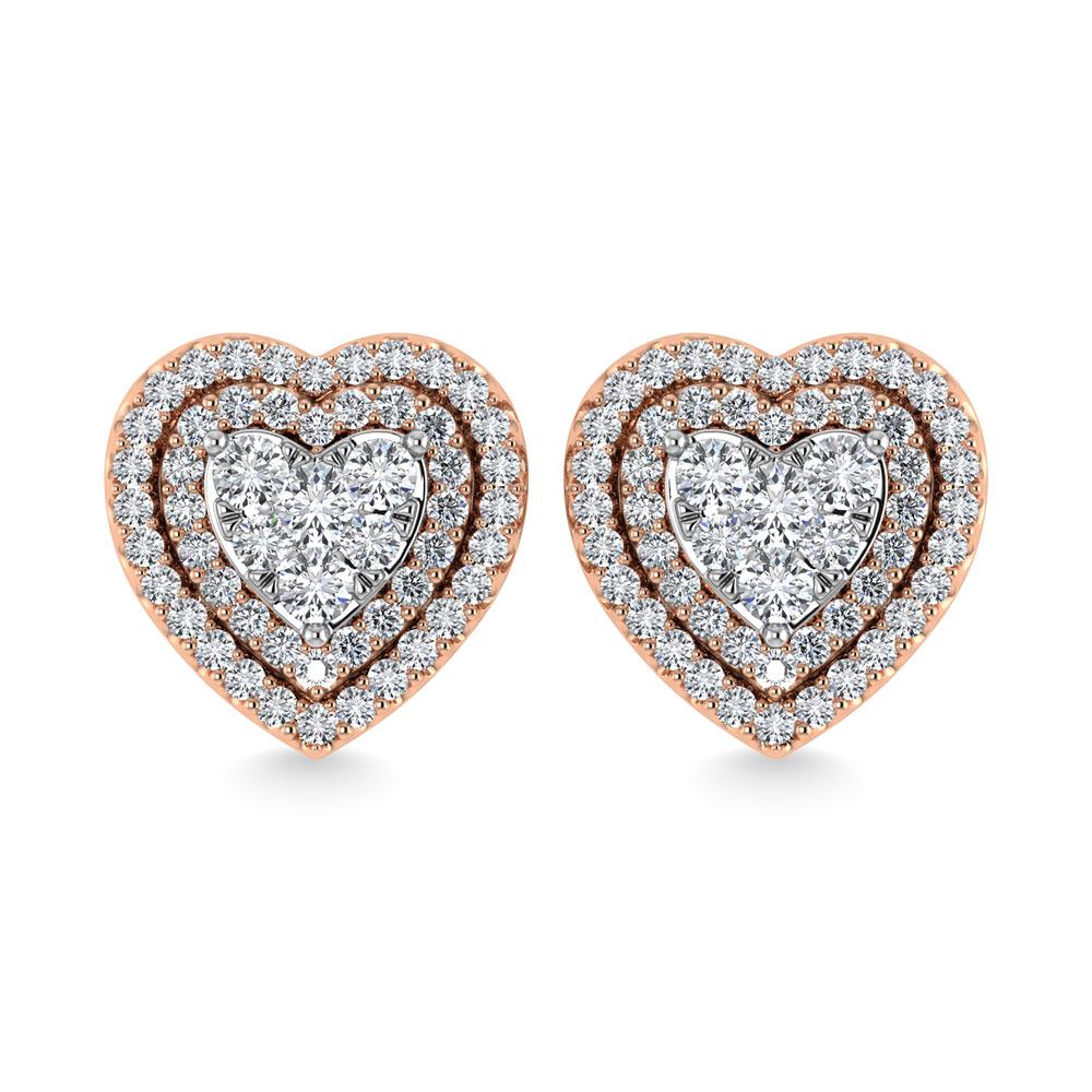 Diamond Double Halo Stud Earrings - 0.88 Carats in 10KT Gold, Try at Home