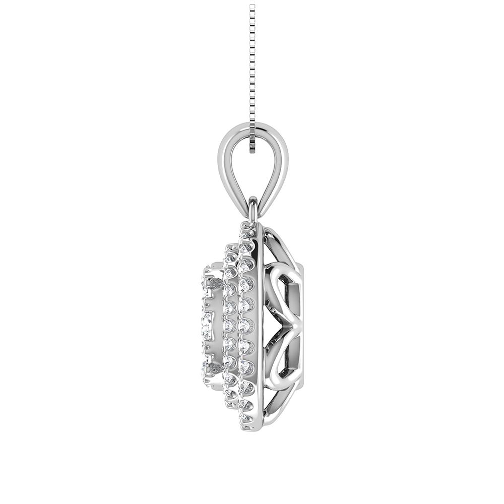 Double Halo Diamond Pendant with Free Chain - 0.75 Carats in 10KT Gold