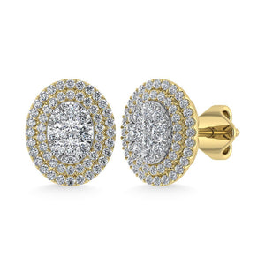 Diamond Double Halo Stud Earrings 0.88 Carats 10KT Gold - try at home