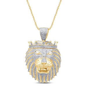 Diamond Lion Head Pendant Round Cut 2.97 Carats 10KT Yellow Gold