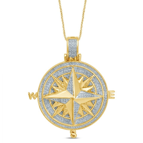 Diamond Compass Pendant Round Cut 0.43 Carats 10KT Yellow Gold