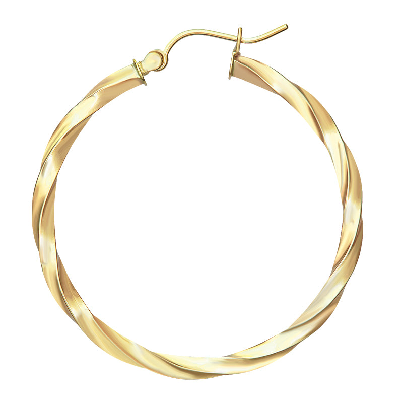 Twisted Hoop Earrings - Medium Size in 14KT Yellow Gold