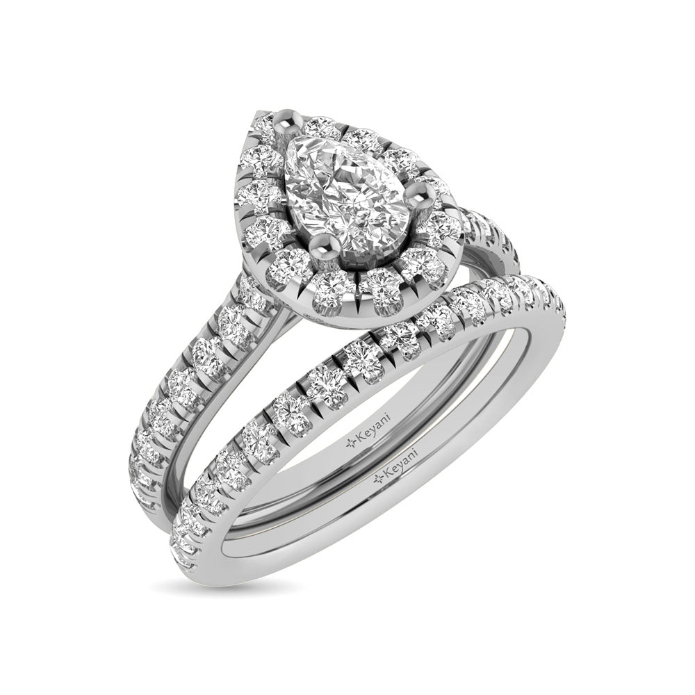 Diamond Halo Engagement Ring 0.52 Carats 14K White Gold