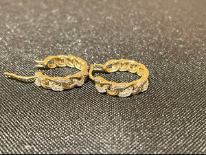 Diamond Cuban Link Huggie Earrings Round Cut 0.21 Carats 10KT Yellow Gold