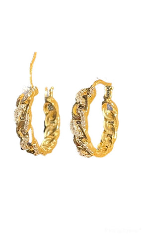 Diamond Cuban Link Huggie Earrings Round Cut 0.21 Carats 10KT Yellow Gold