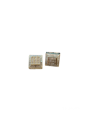 Diamond Men's Princess Halo Stud Earrings Round/Baguette 1.08 Carats 10KT Gold