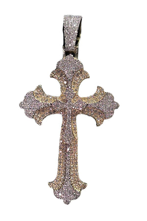 Diamond 3D Cross Pendant Round Cut 0.79 Carats 10KT 2-Tone Gold