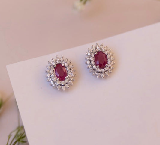 Ruby & Diamond Oval Cut Birthstone Earrings - 0.35 Carats in 14KT White Gold