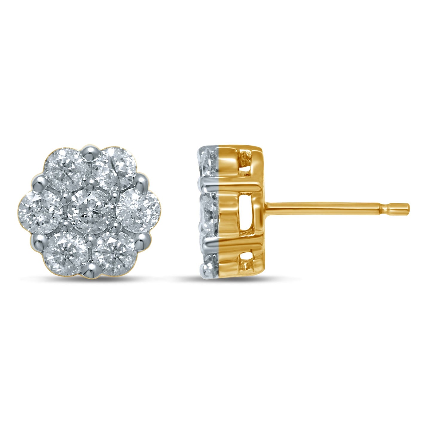 Diamond Flower Stud Earrings - Available in Multiple Sizes in 14KT Gold