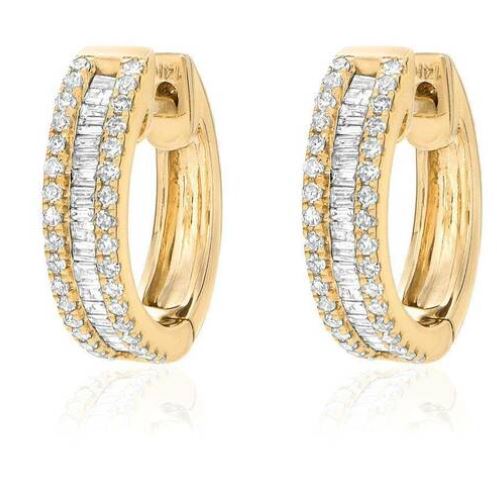 Diamond Hoops Oval Shape with Round/Baguette Cut 1.93 Carats 10KT Yellow Gold