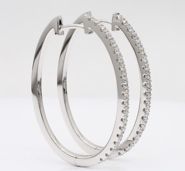 Diamond Hoops Large Round Cut 10KT White Gold